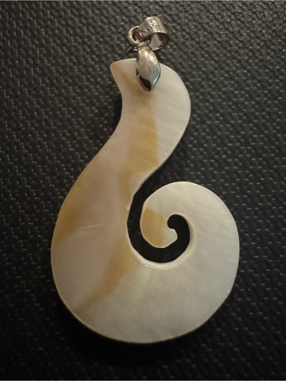 Artisan Mother of Pearl swirl pendant with 18k GP bail attachment
